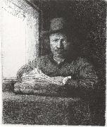 Rembrandt van rijn Self-Portrait Drawing at a window Spain oil painting artist